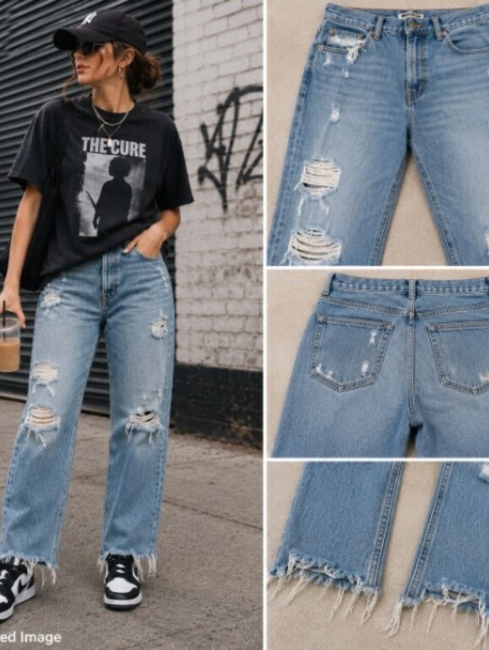 Reformation Julia Jeans Womens 31 Blue Distressed Raw Hem Straight Leg Made USA